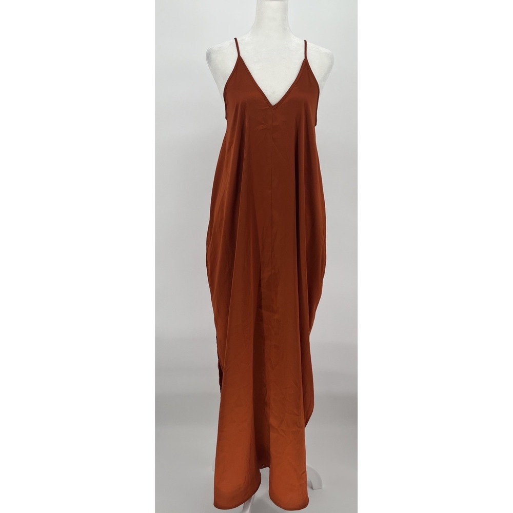 Van Winkle Co.‎ Maxi Slip Dress Size S Satin Sleeveless V-Neck Chemise Copper